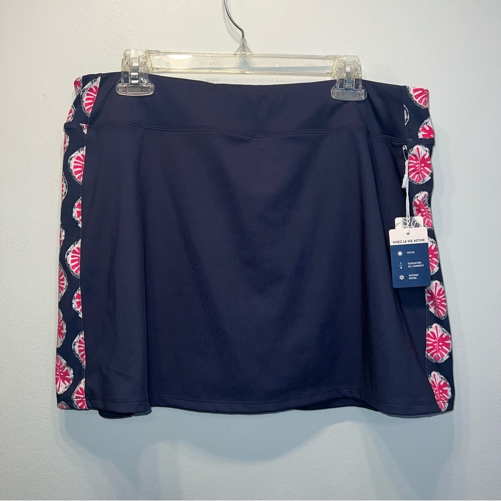 NWTS Tommy Bahama Golf Womens XL Skort Skirt  Blue/Gray Pink Floral Side Accent